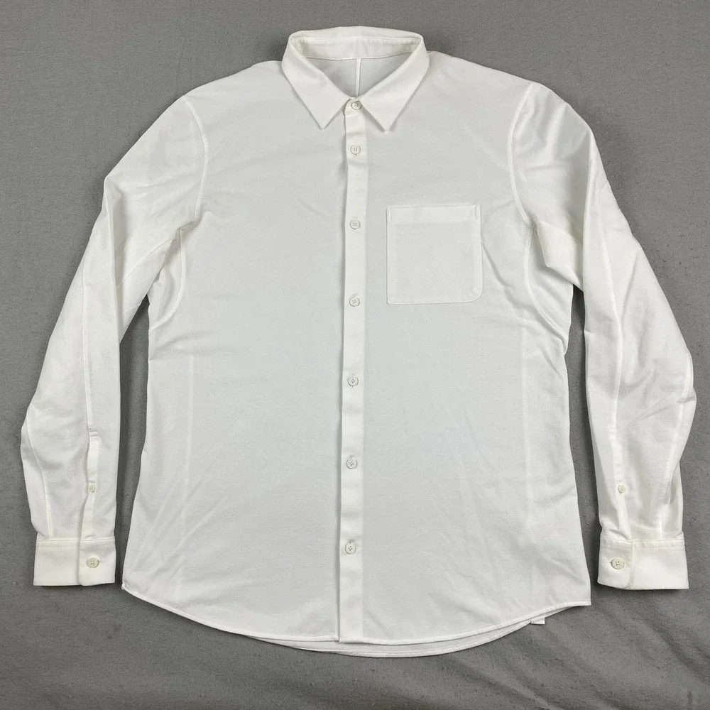 Lululemon Commission Shirt Men L White Twill Long Sleeve Button Up Casual